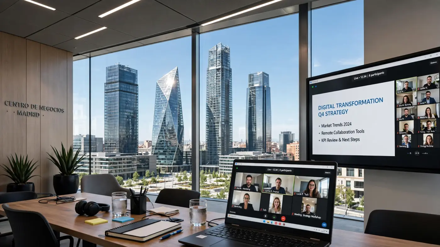 Centro financiero moderno en Madrid con las Cuatro Torres y entorno profesional de formación